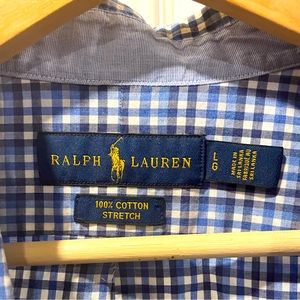 Ralph Lauren Check Shirt: Large, Blue/White Classic Elegance.